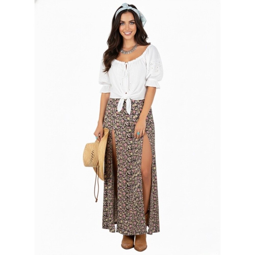 Brandy Melville Floral Double Slit Maxi Skirt | John Galt Boho Cottagecore Fairy - Picture 13 of 16